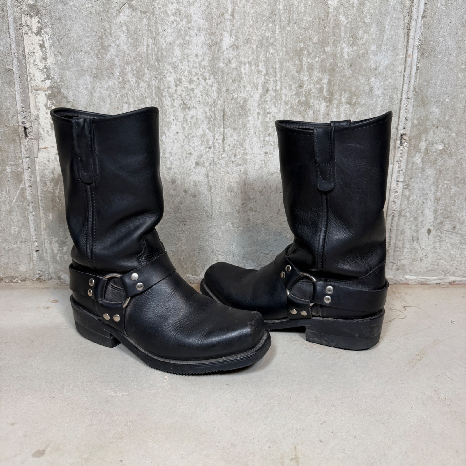 Double H 4008 Men Black Leather Harness Biker Boots 8.5 2e Wide Square Toe